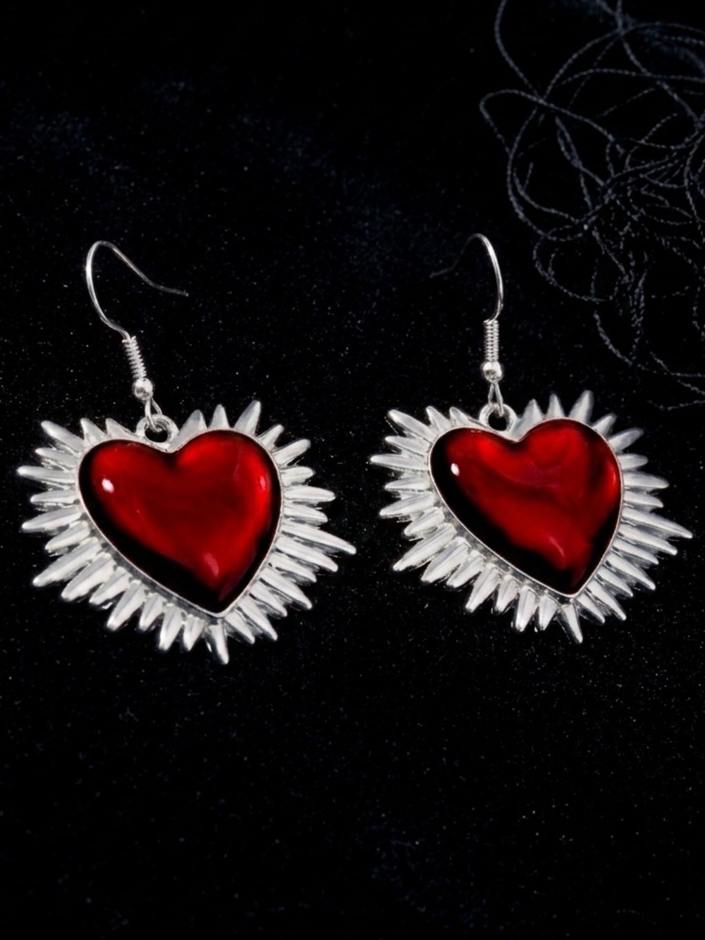 “Bursting Sacred Heart” of Jesus Immaculate Mary Catholic Ruby Red Steel Earring